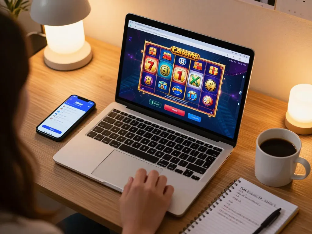 Player enjoying the 8day casino app on a laptop with betting strategies visible.