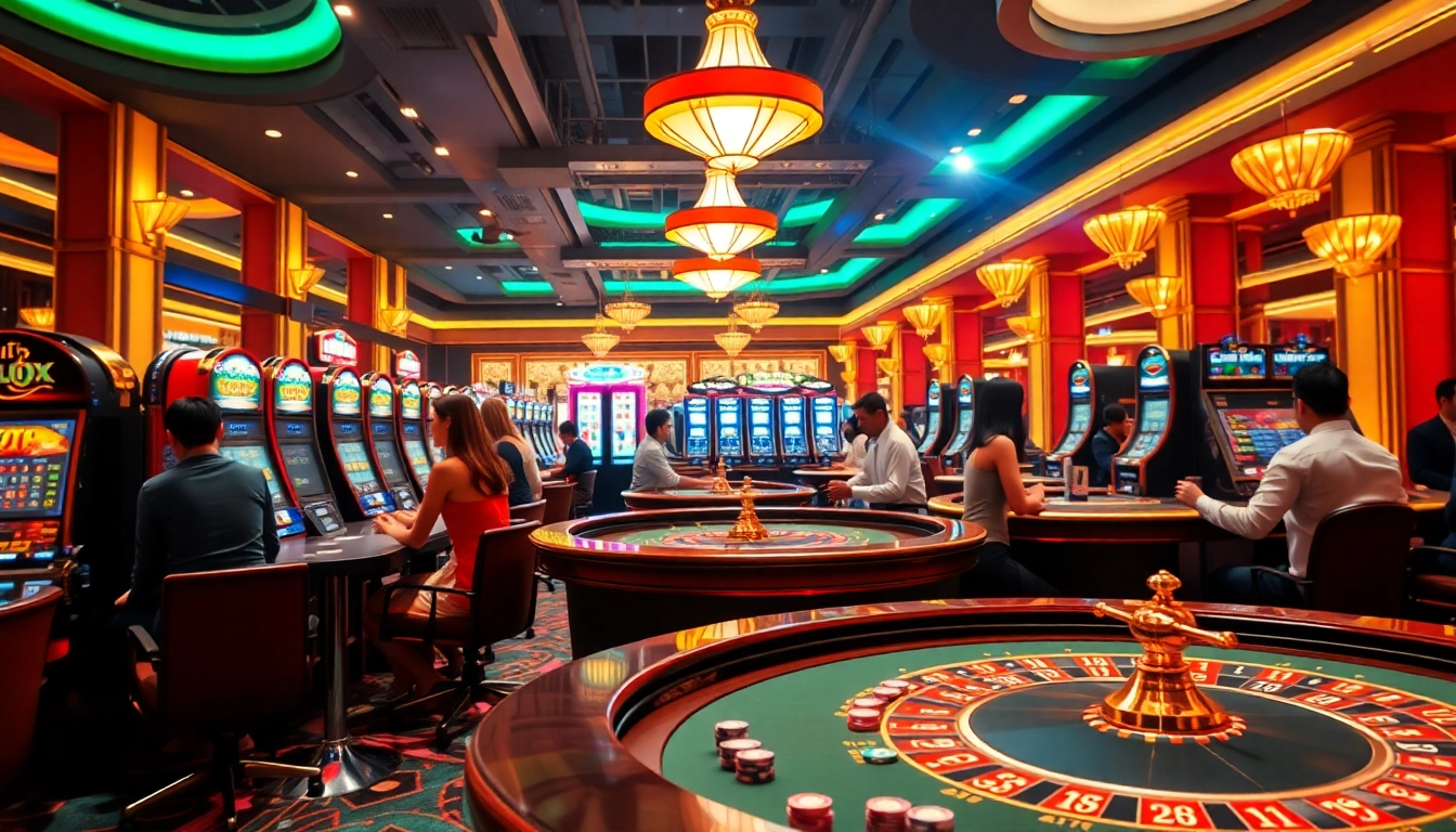 Game players enjoy the thrilling atmosphere at Cổng game LUCK8 casino tables.