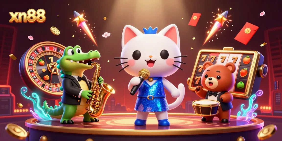 Engage with xn88 casino action featuring a vibrant jazz scene with characters and dynamic slot elements.