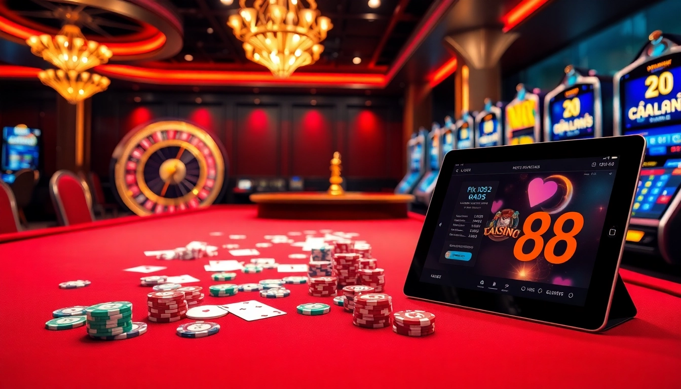 nhà cái u888 gaming table with poker chips and roulette wheel creating a thrilling casino atmosphere