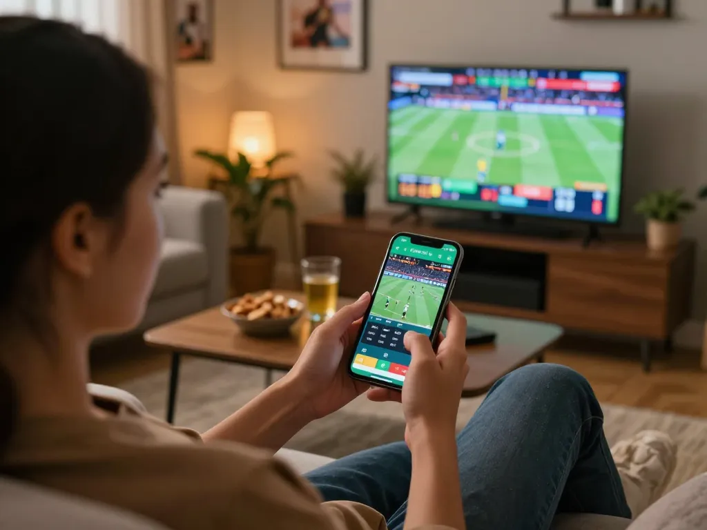 Engaging in sports betting through a smartphone app while enjoying the comforts of home, luck8 gaming experience.