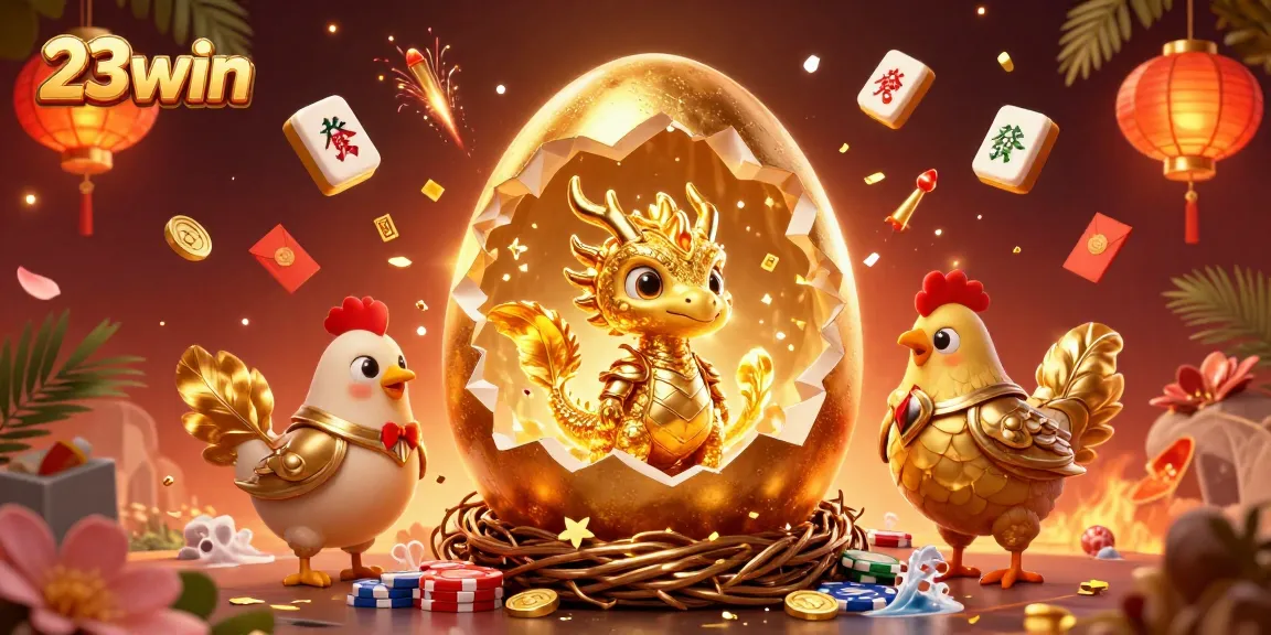 Experience the excitement of 23win with a stunning dragon and poker chips in a vibrant, dynamic scene.