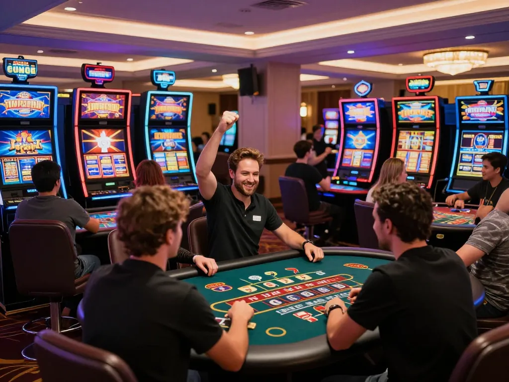 Players enjoying a thrilling moment at 23win online casino with vibrant graphics and lively atmosphere.