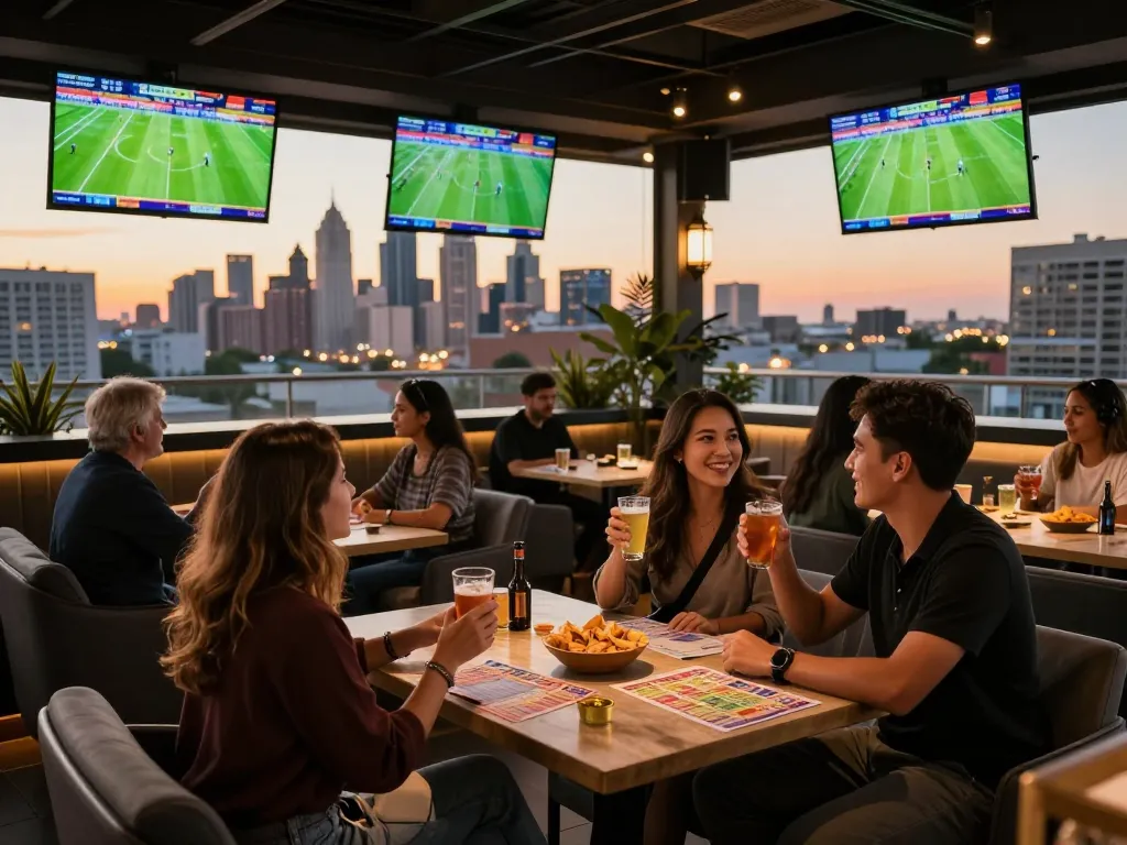Okwintv offering live football betting in a vibrant sports bar atmosphere with engaged viewers