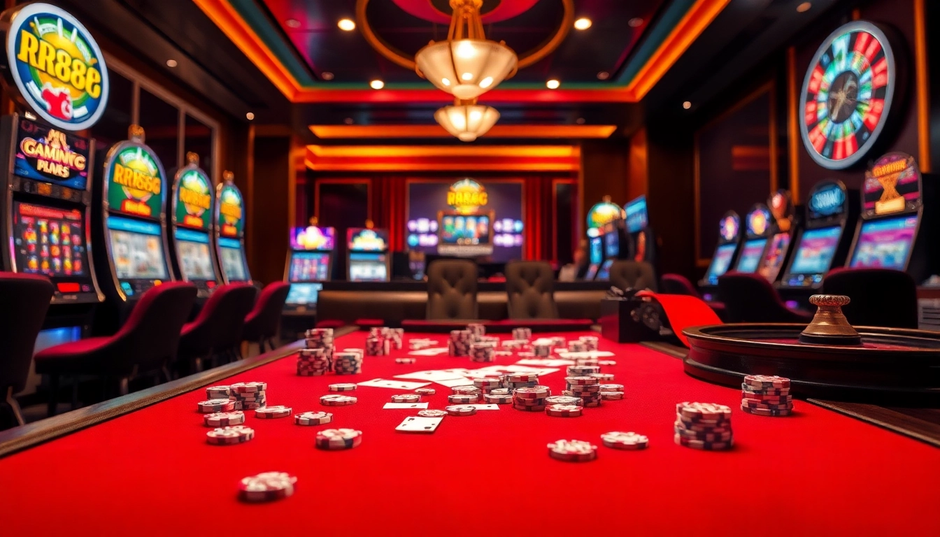 Experience thrilling gameplay at RR88 with vibrant casino tables and immersive slot machines.