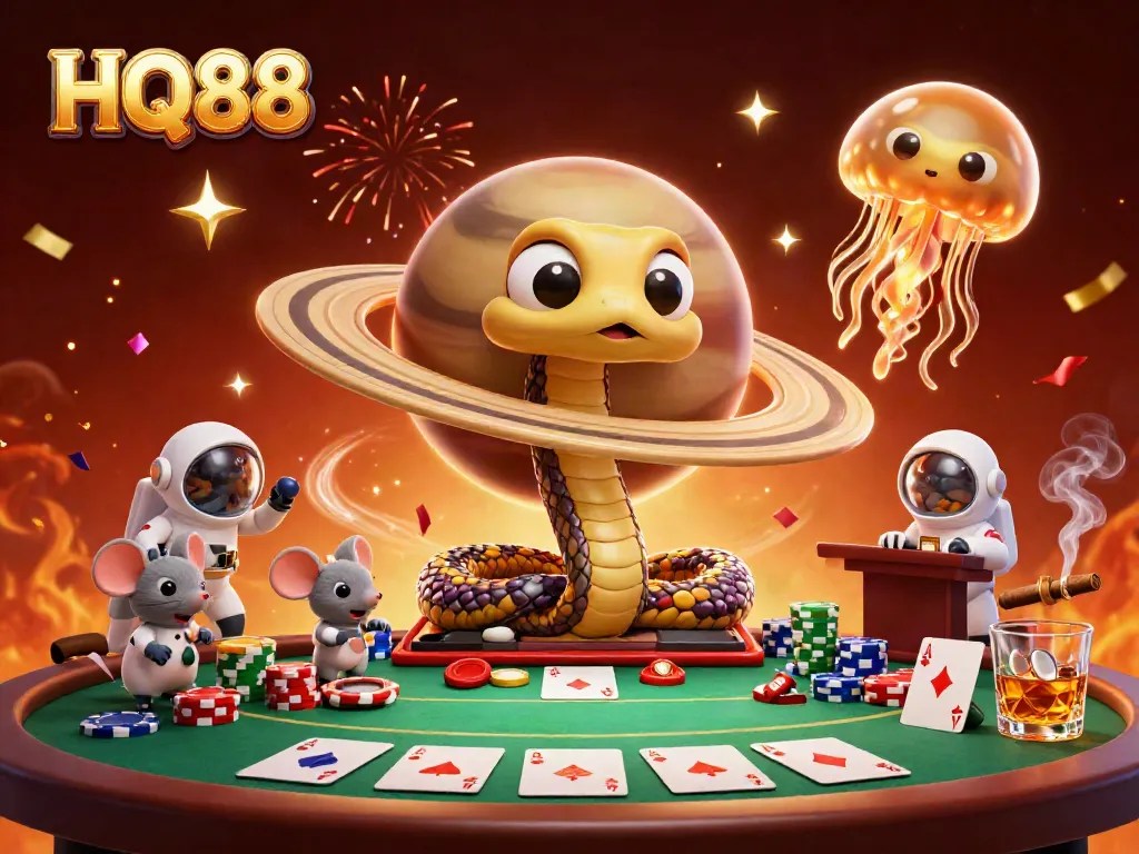 Experience the excitement at HQ88's cosmic casino, featuring unique gaming elements and vibrant 3D characters.