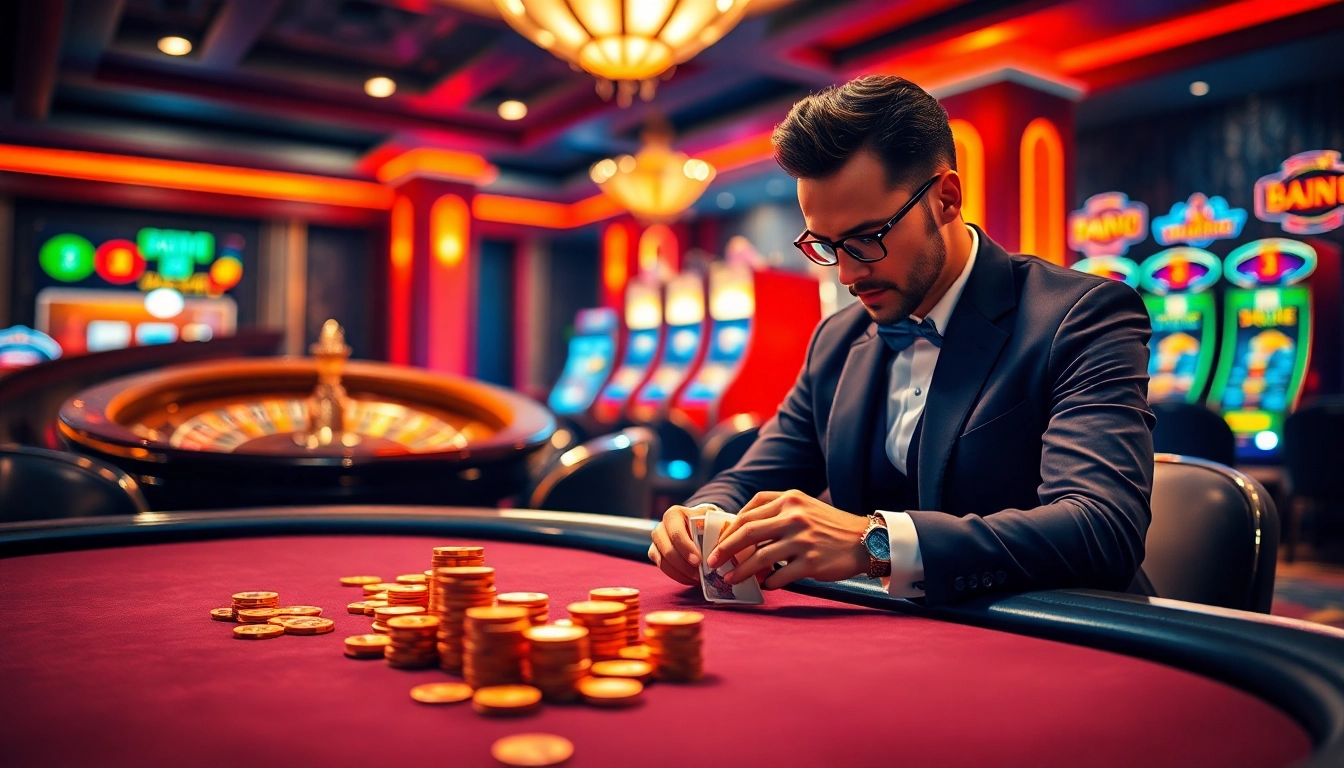 Engaging player at poker table showcasing excitement at sun88i.casino's high-stakes gambling.