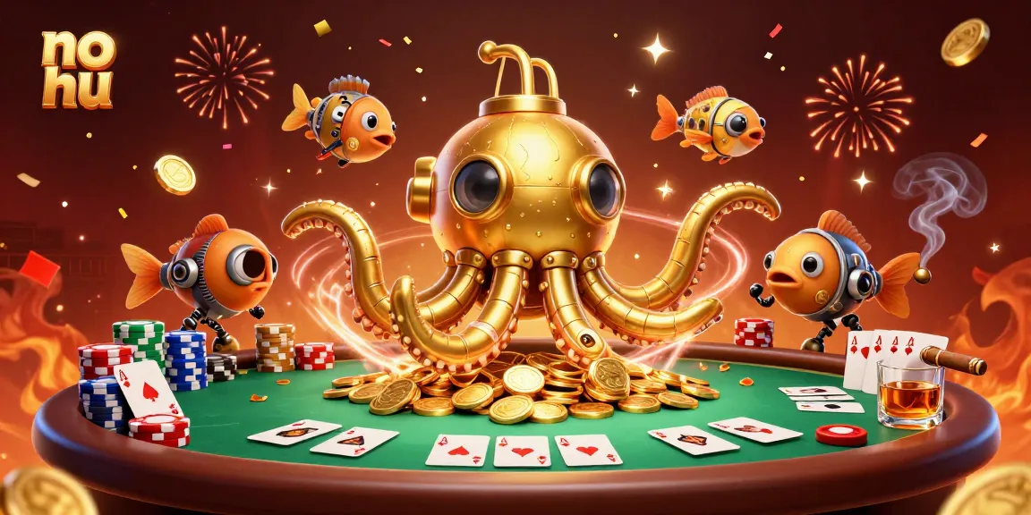 Discover exciting rewards at no hu with the golden kraken submarine in a vibrant casino scene.