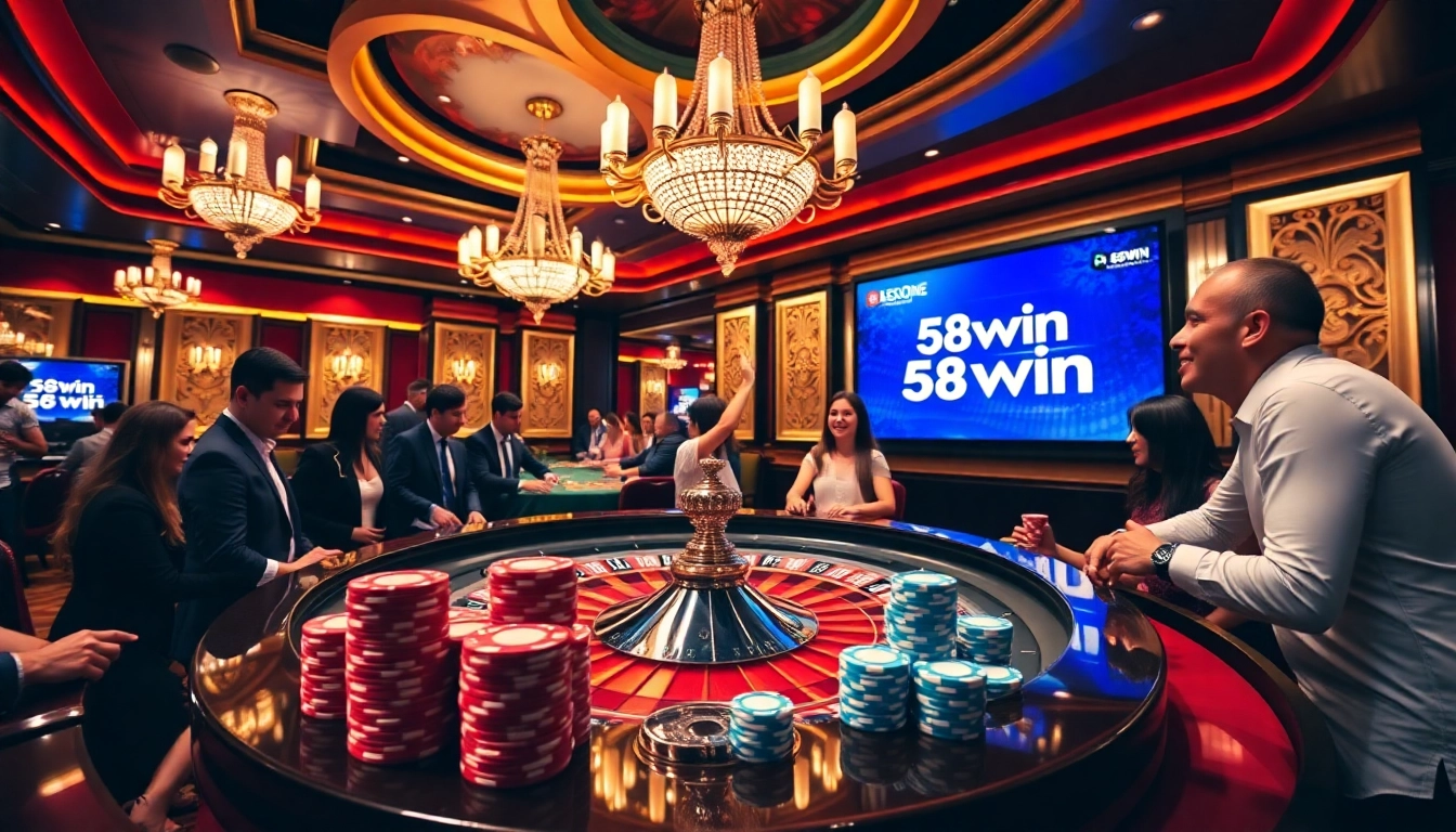 Join the excitement at 58win with players engaging around a vibrant casino table.