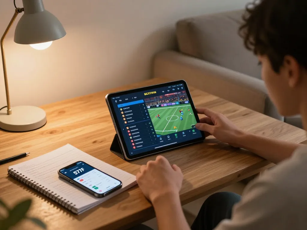 Engaging in sports betting on the 577F app in a cozy home environment.