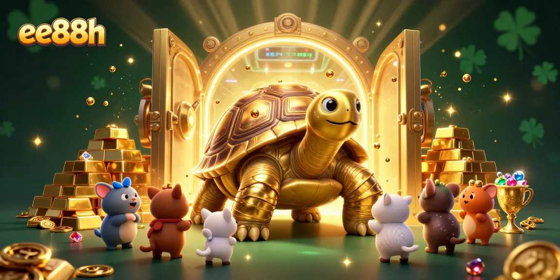 Experience the excitement of ee88h with a vibrant scene featuring a golden tortoise pinball machine surrounded by treasures.
