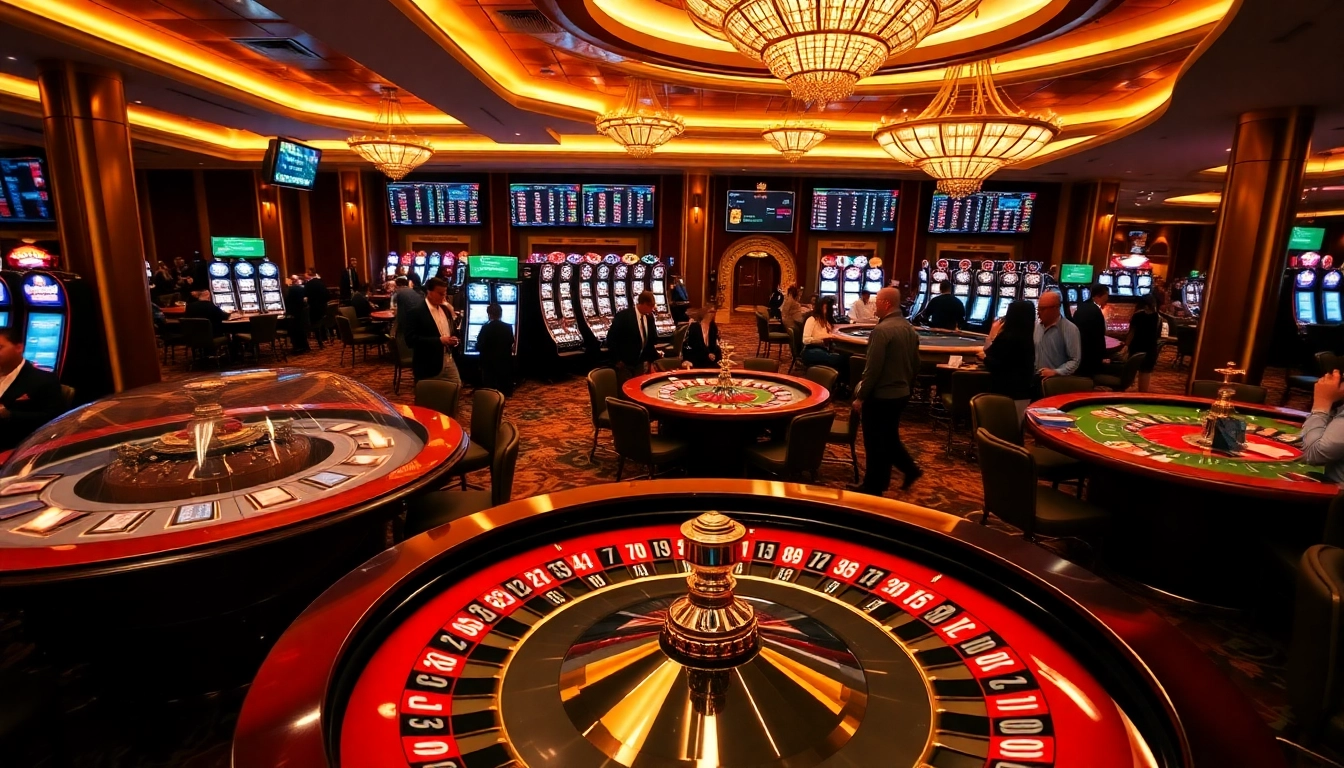 Engaging scene of SCLUB88 casino players enjoying roulette and slot machines, highlighting excitement and professionalism.