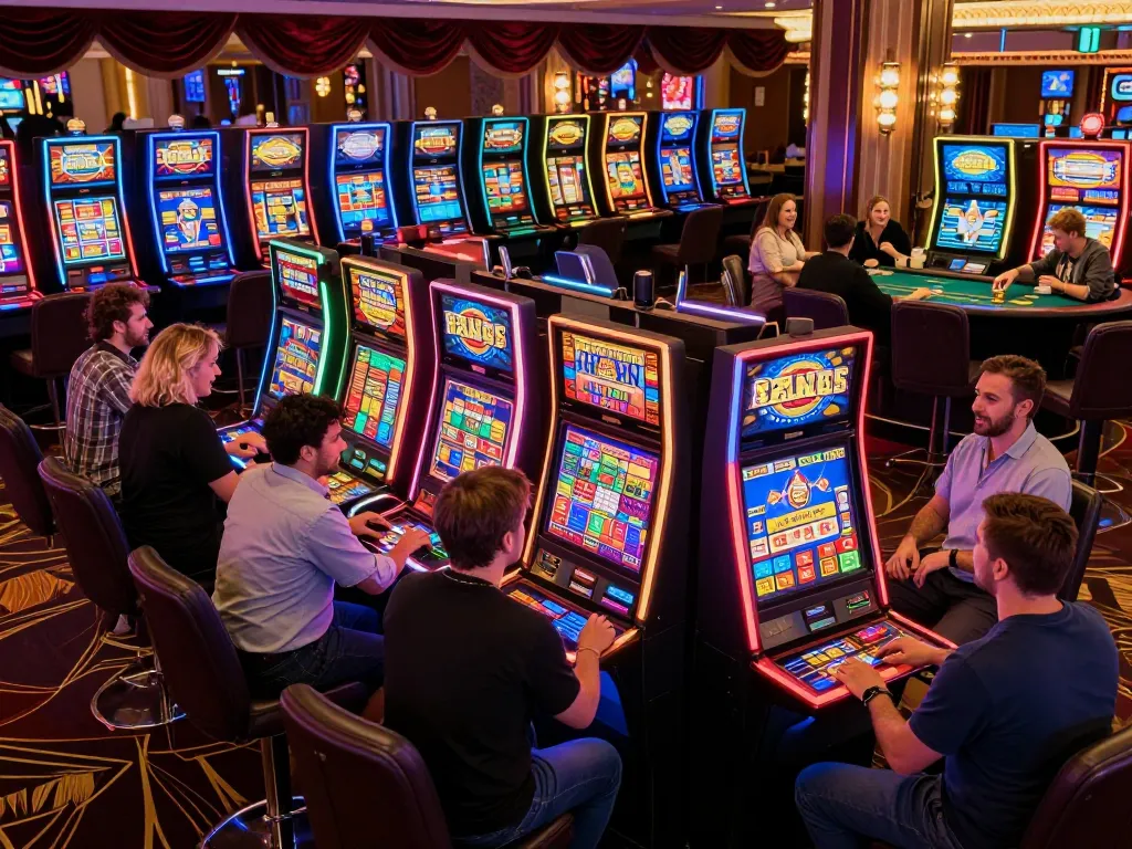 Players experiencing excitement while gambling at stepballl's dazzling casino slot machines