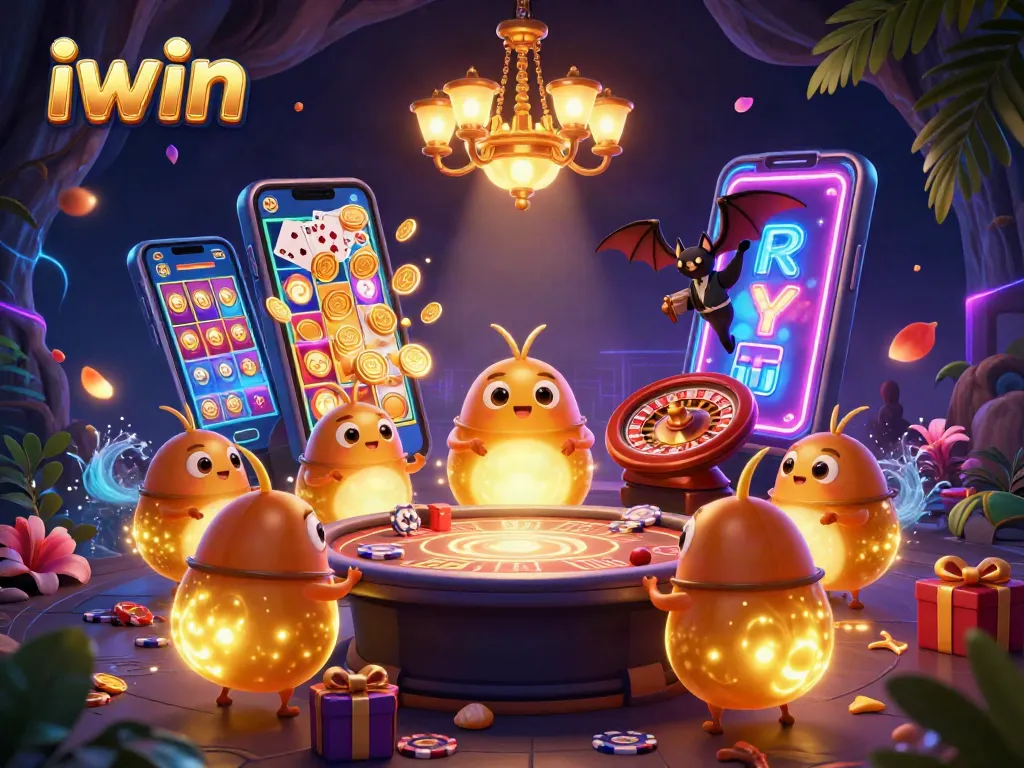 Experience thrilling gameplay with iwin in this vibrant casino illustration featuring glowing characters.