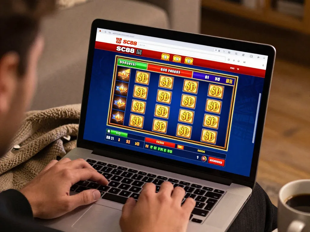 Players enjoying SC88 online casino's vibrant slot machines with engaging graphics.