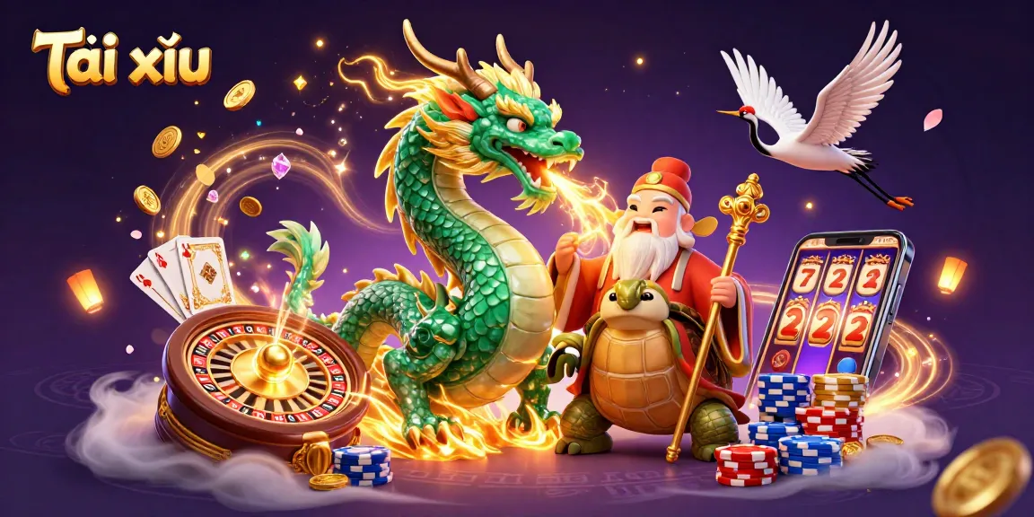 Experience Tài xỉu excitement with a vibrant 3D portrayal of casino elements and energy.