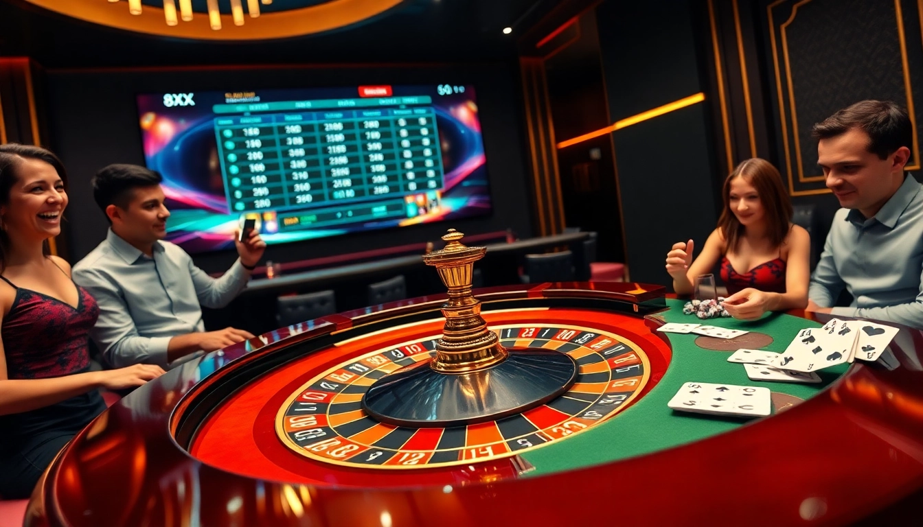 Experience thrilling gaming at https://8xx.golf/ with vibrant casino tables, poker chips, and excited players.