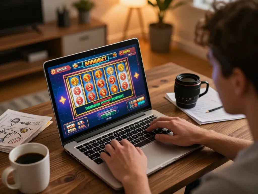 Engaging online gaming session at home with a user exploring trang chủ fun79 on a laptop