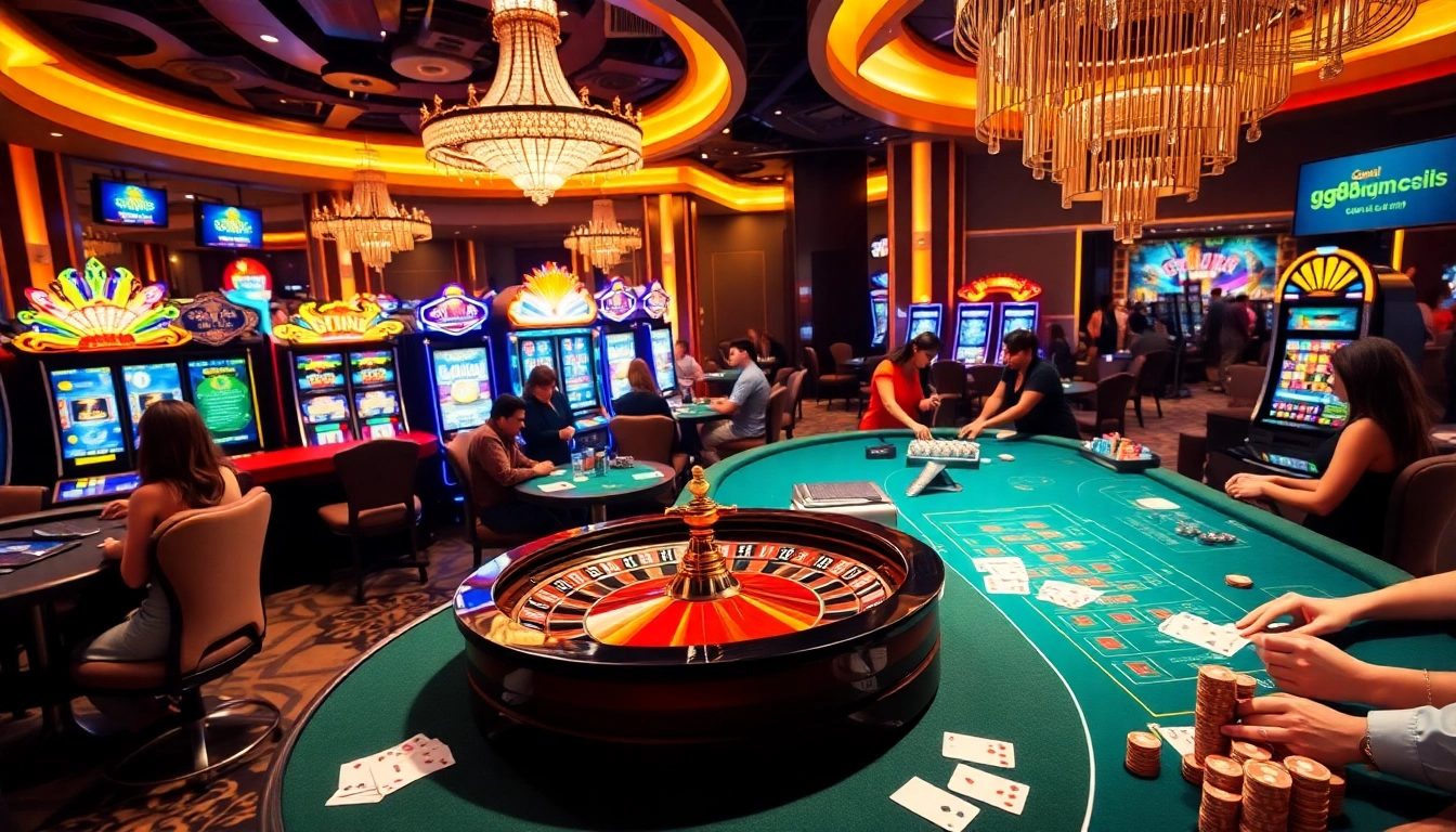 Exciting casino action at gg88.cn.com with vibrant slot machines and poker tables.