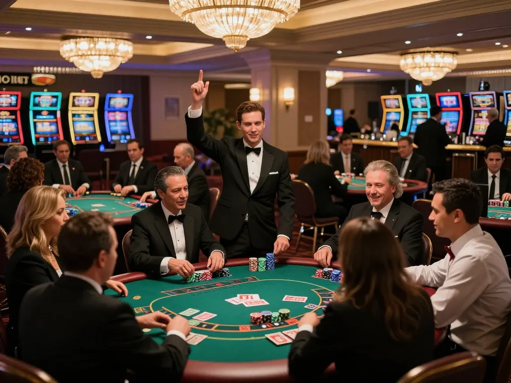 K8CC players enjoying a thrilling blackjack game surrounded by a vibrant casino atmosphere.
