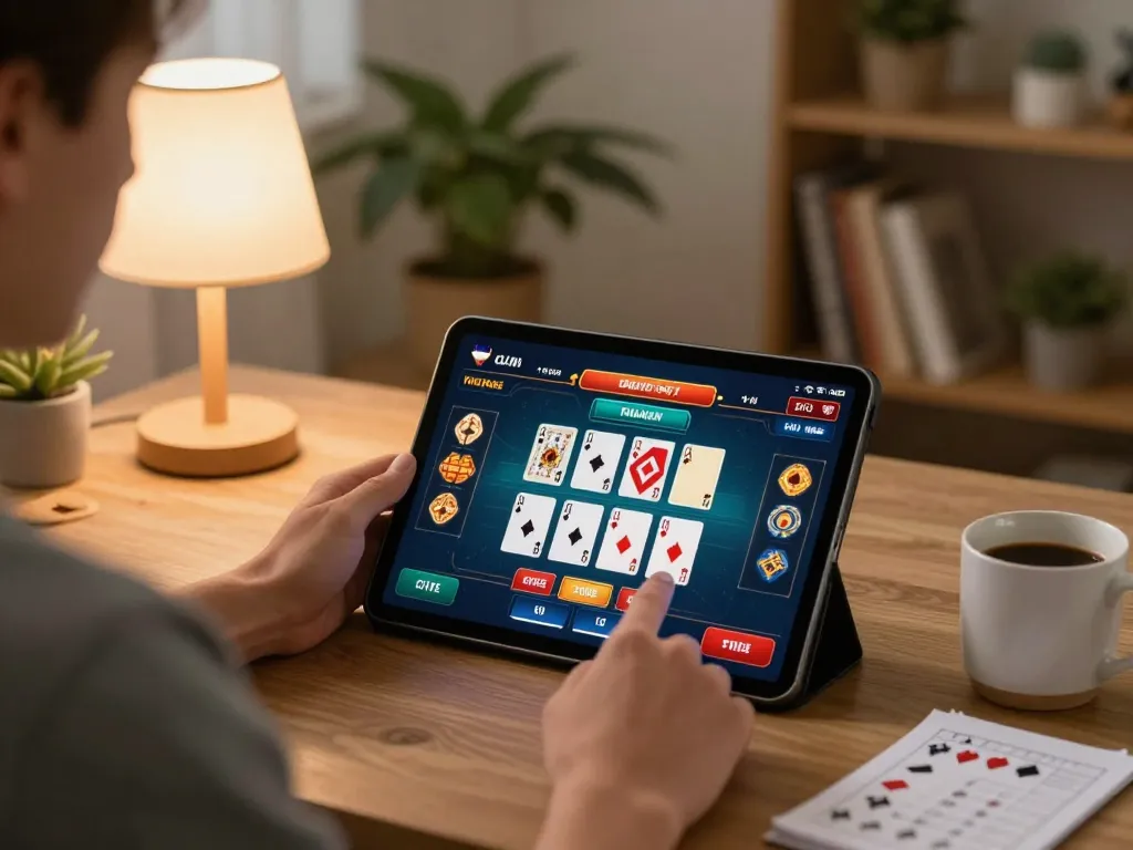 Player using 888NOW app for online gambling in a cozy home setup with gaming strategy notes.