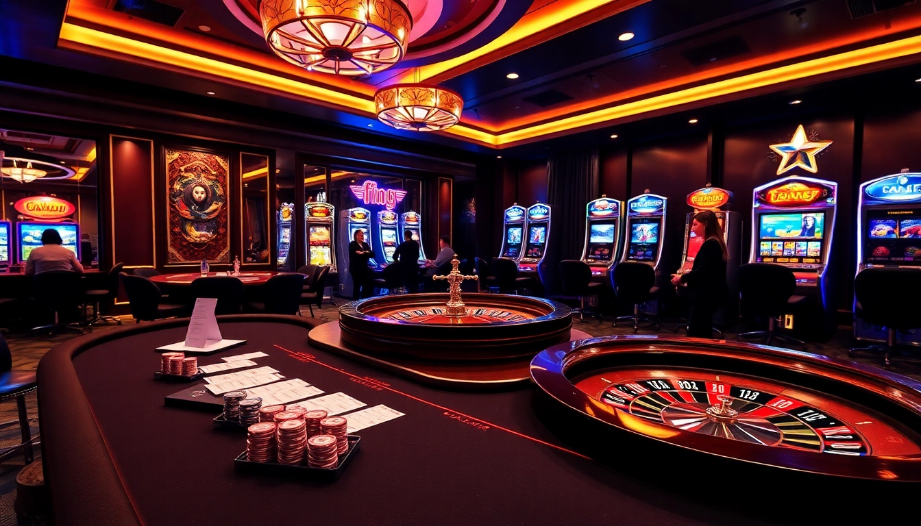 Action-packed gaming scene at f168 featuring poker chips, roulette, and excitement.