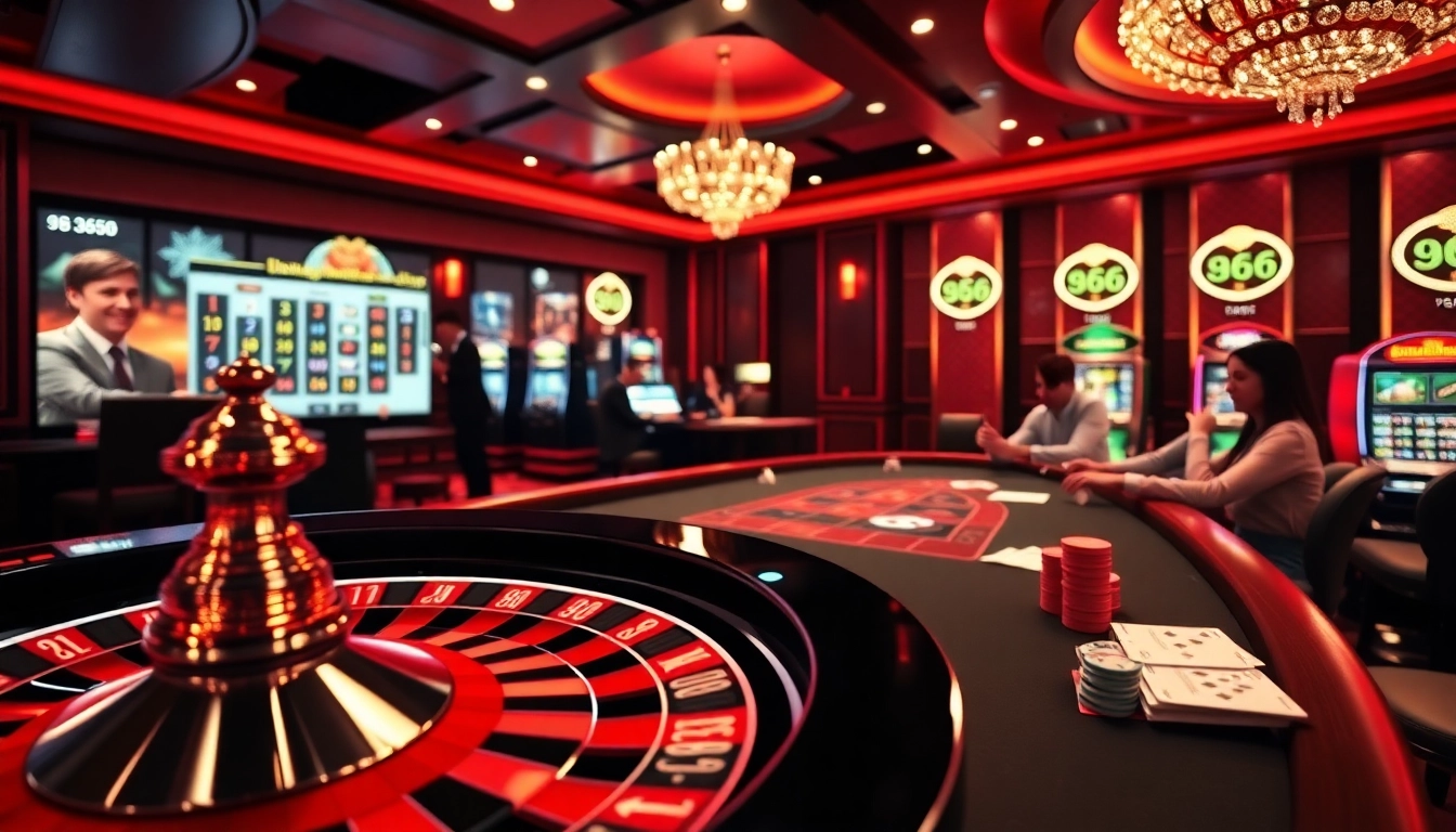 Engaging gambling scene featuring MB66 online casino experience with poker chips and roulette wheel.