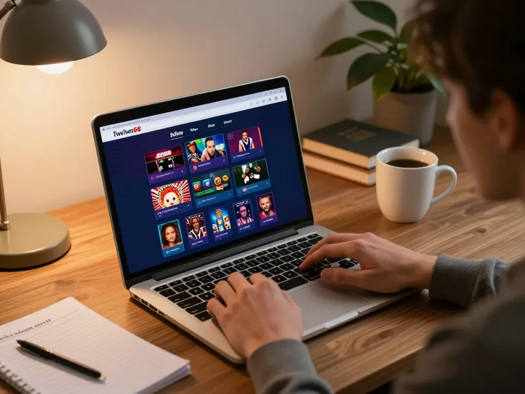 Twin68 user engaging in online betting while managing gambling strategies at home
