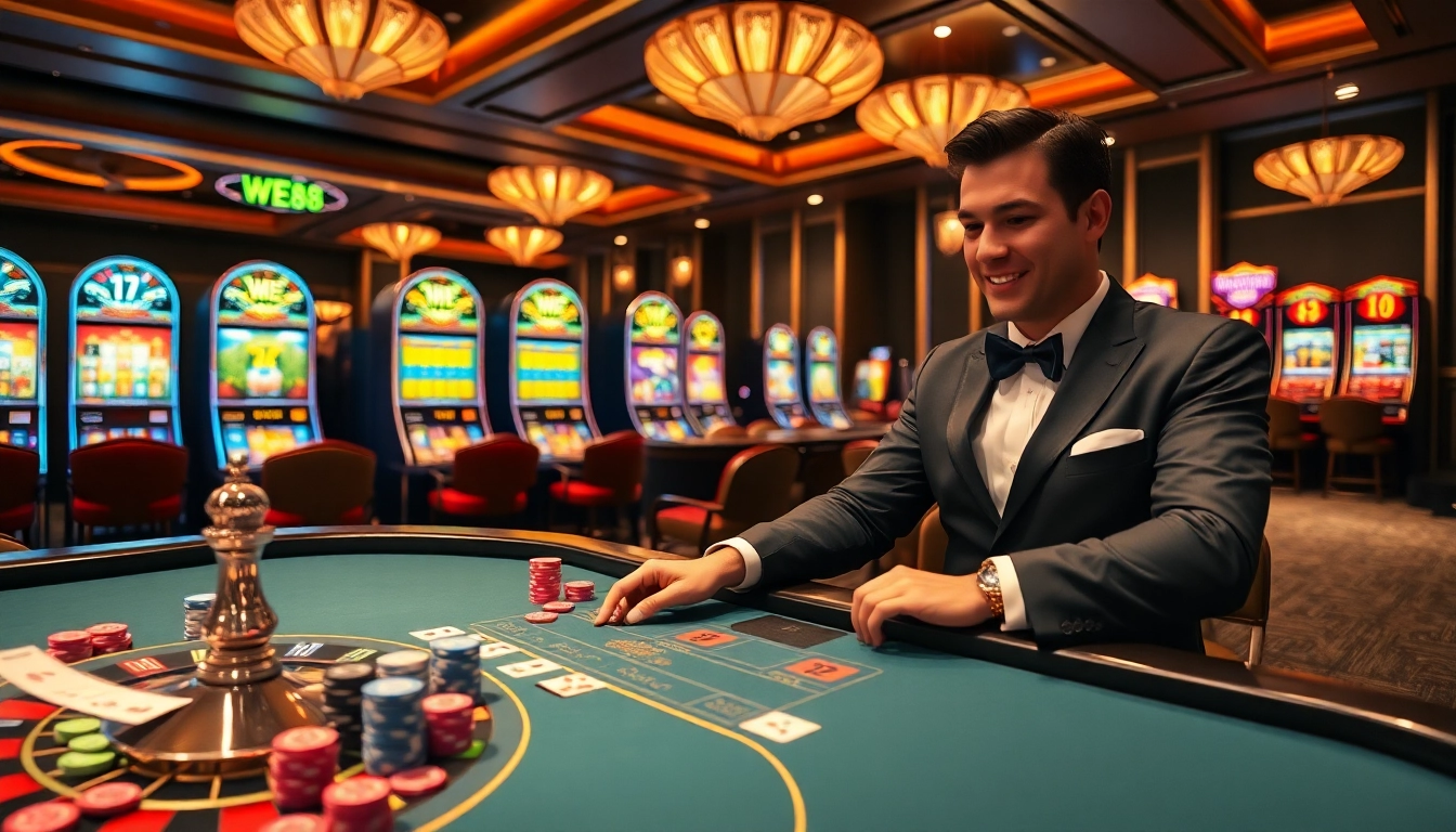 Experience the excitement of WE88 casino with live dealer games and vibrant gambling action.