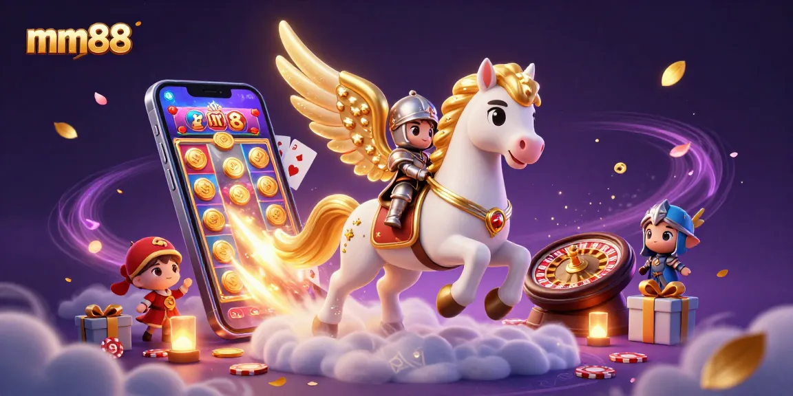 Experience vibrant thrills with mm88 as the knight rides a celestial horse through a magical casino scene.