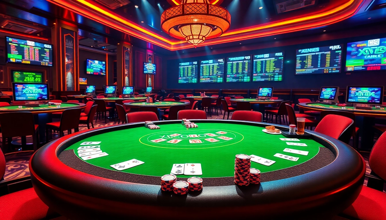 Players engage in exciting poker gameplay at Xin 88 with colorful chips and cards.