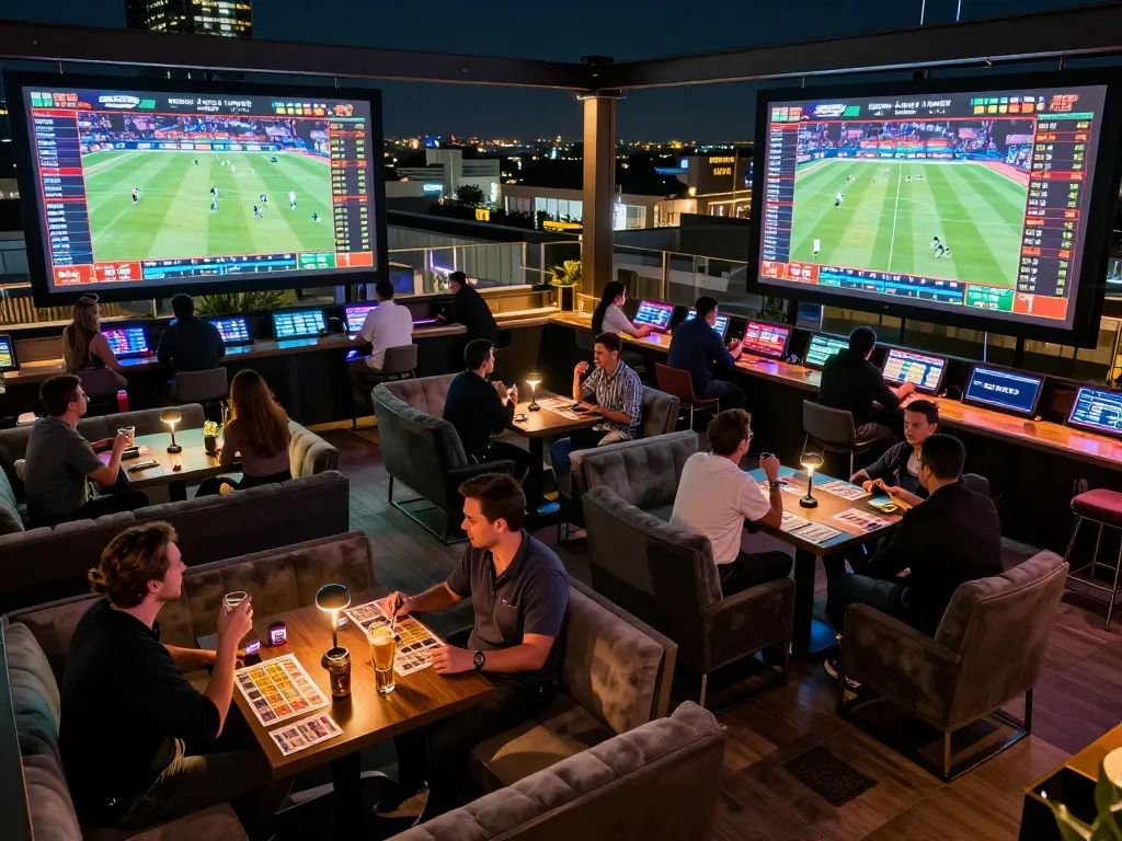 Engaging scene of bettors enjoying sports wagering at 88okwin, showcasing lively atmosphere and enthusiasm