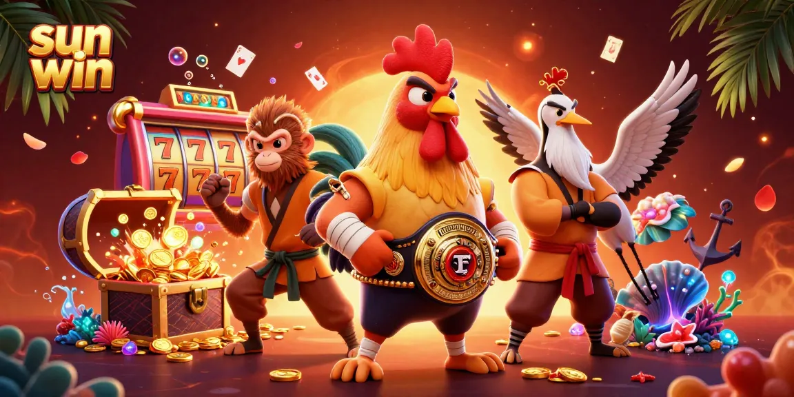 Experience the thrill of the sun win with lively casino characters surrounded by vibrant gaming elements.