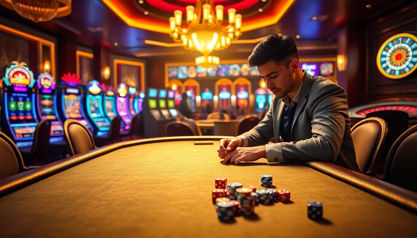 Tài xỉu MD5 players placing bets in an elegant casino with vibrant dice and luxurious atmosphere.