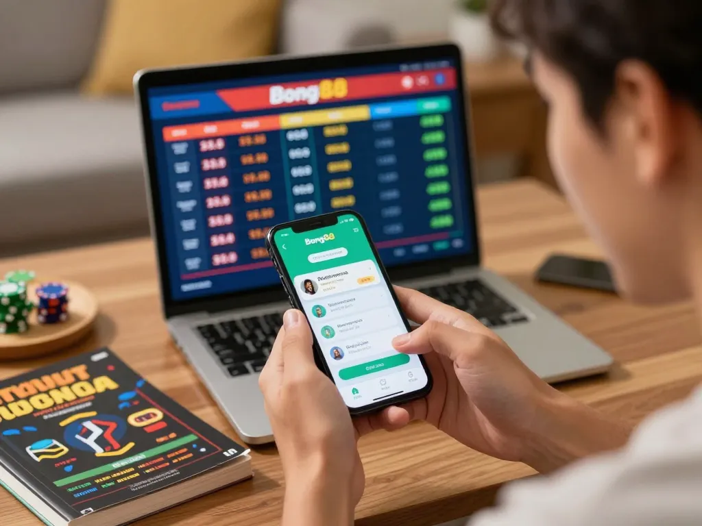 Bong88 app user placing bets while enjoying a cozy home environment.