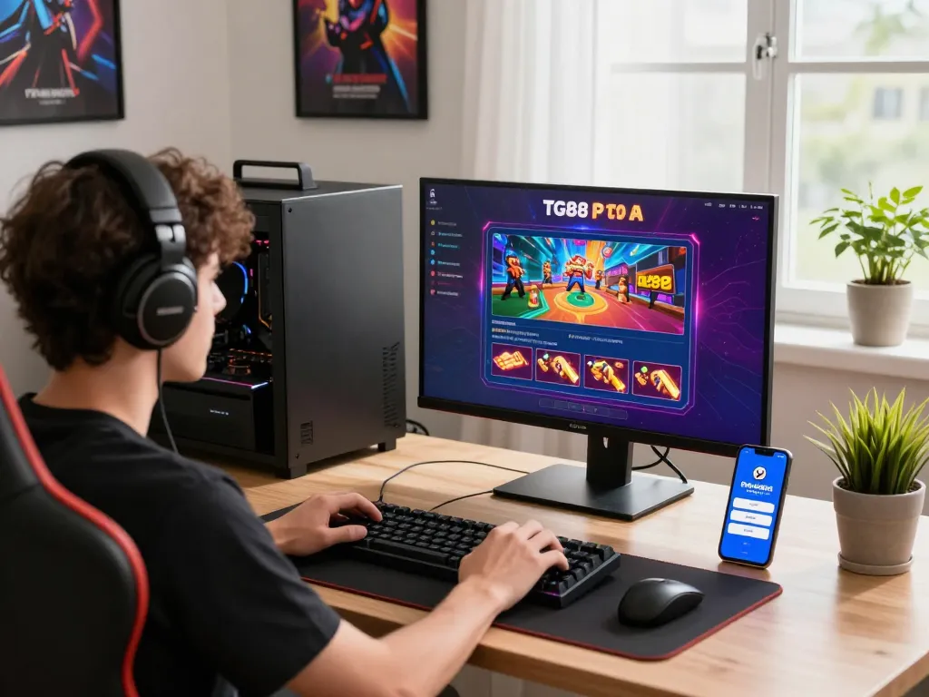 Player interacting with TG88 hệ thống, showcasing vibrant online gaming graphics and smartphone app for an immersive entertainment experience.