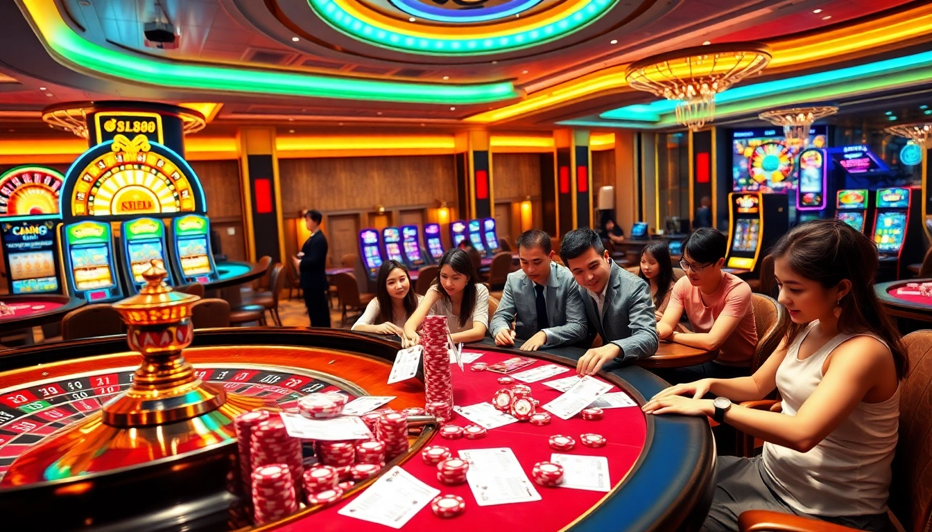 Experience high-stakes excitement at Nhà Cái SC88, featuring vibrant slot machines and elegant poker tables.