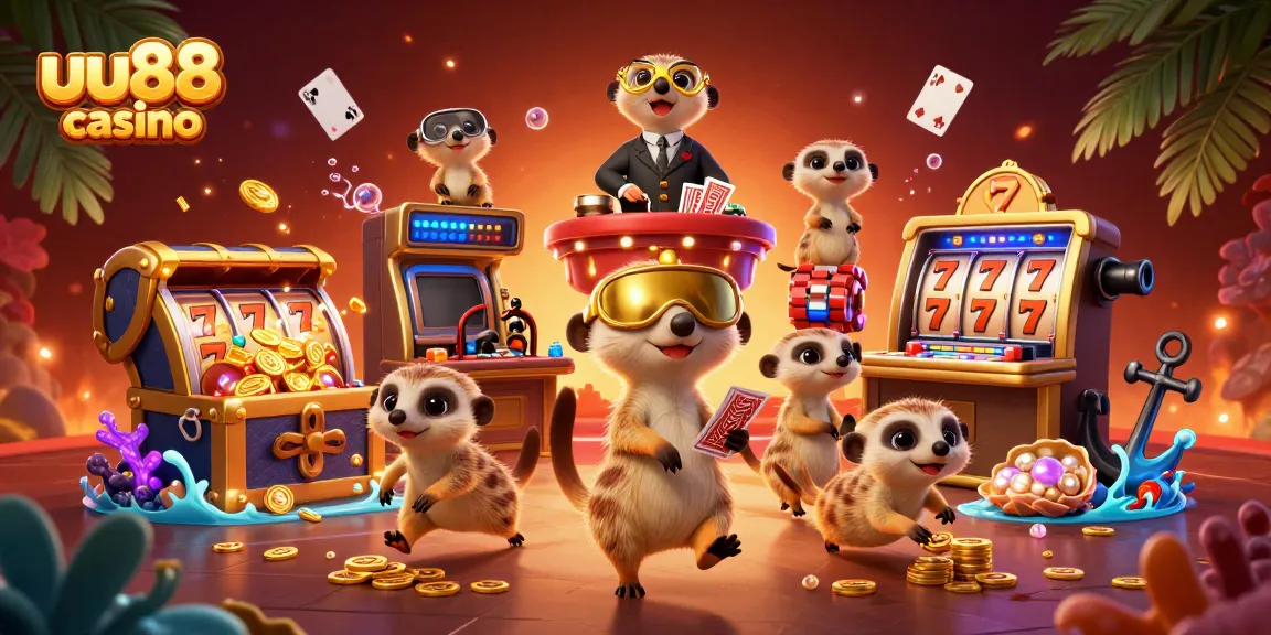 Exciting gameplay at uu88 casino featuring animated meerkats operating a vibrant casino scene with dynamic game elements.