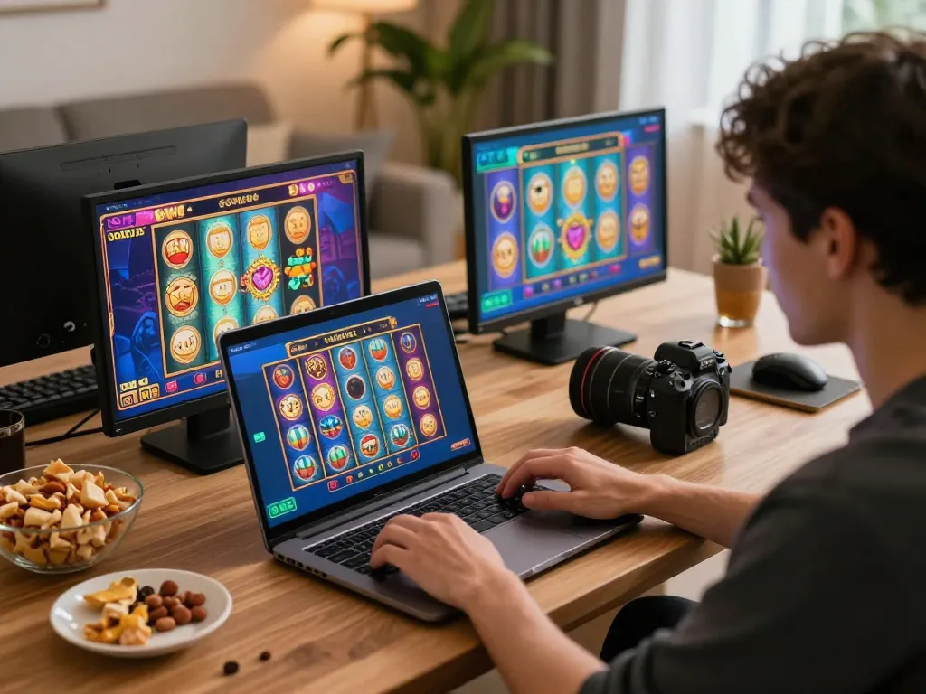 Engaging player enjoying a thrilling slot game experience at home