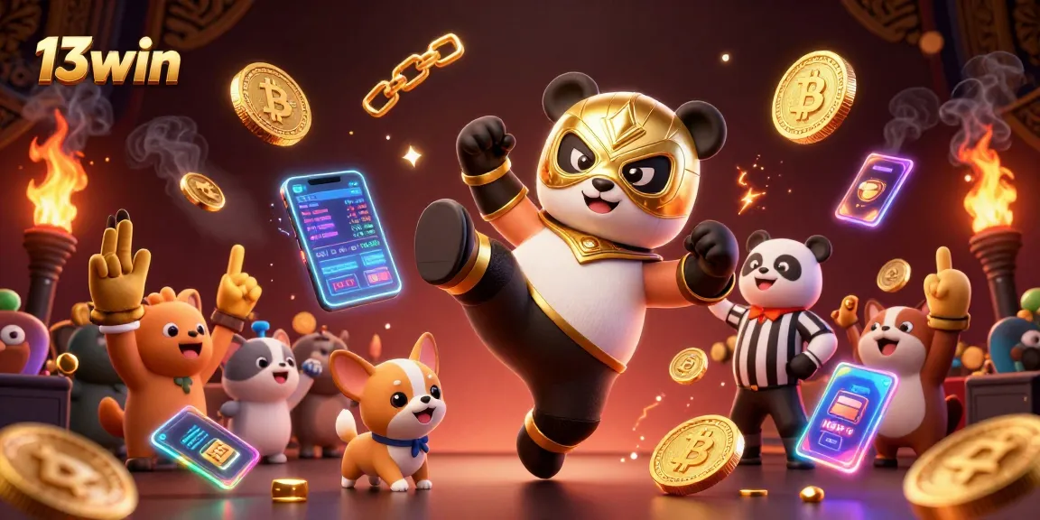 Engage in thrilling gameplay at 13win with vibrant casino scenes featuring unique characters and crypto elements.