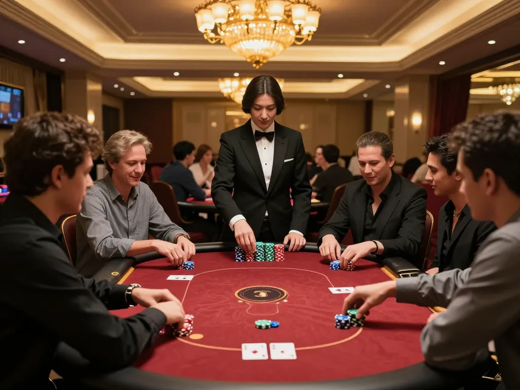 Players engaging in an exciting poker game at FLY88 casino with golden lighting and vibrant atmosphere.