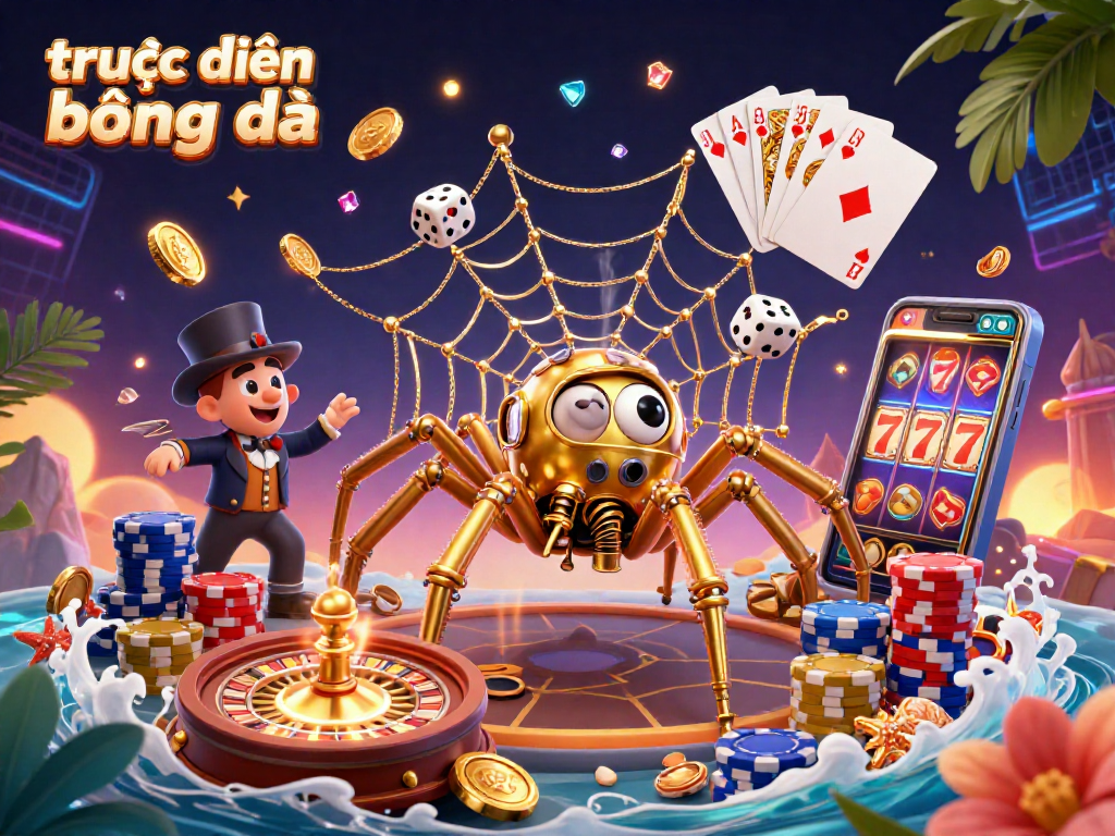 Experience trực tiếp bóng đá with dynamic steampunk elements and vibrant gaming motifs in a rich casino illustration.