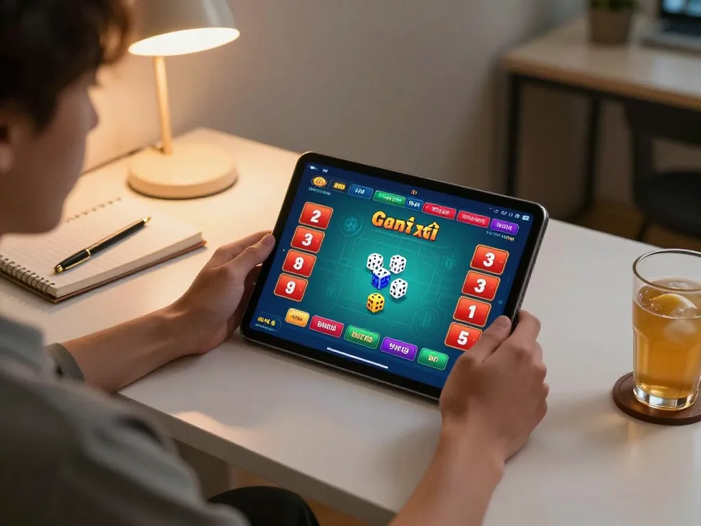 Engaging gameplay scene with game tài xỉu displayed on a tablet during an online gaming session.