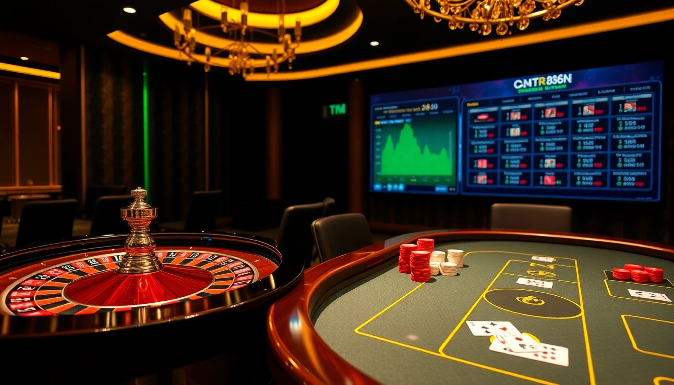 Experience thrilling gaming at https://mtr888.com/ with a vibrant scene of roulette and poker.