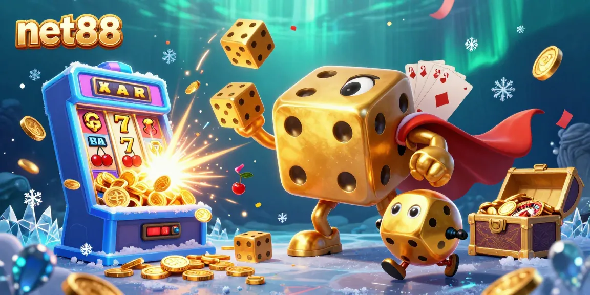 Experience excitement with net88 in this ultra-detailed casino illustration featuring vibrant game elements.