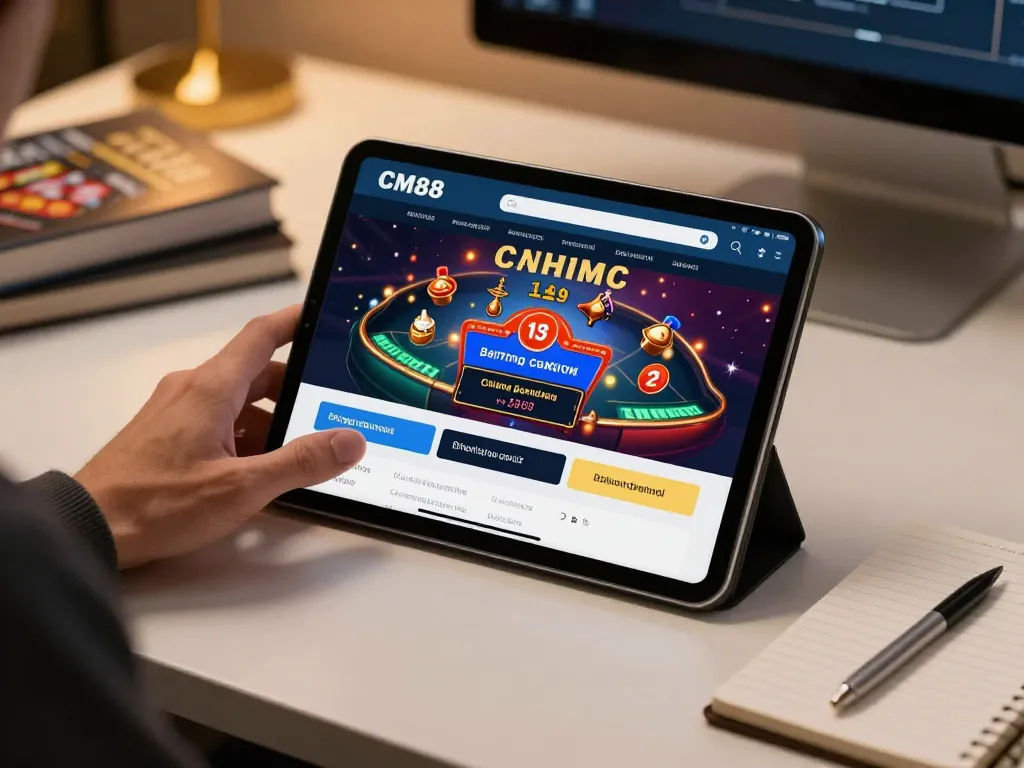 Experience cm88 bet on a sleek tablet during a strategic online gaming session in a cozy workspace.
