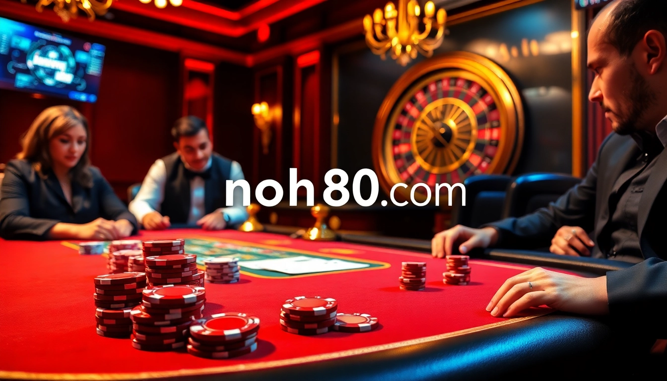 A thrilling poker game at nohu90. com, showcasing colorful chips and intense players.