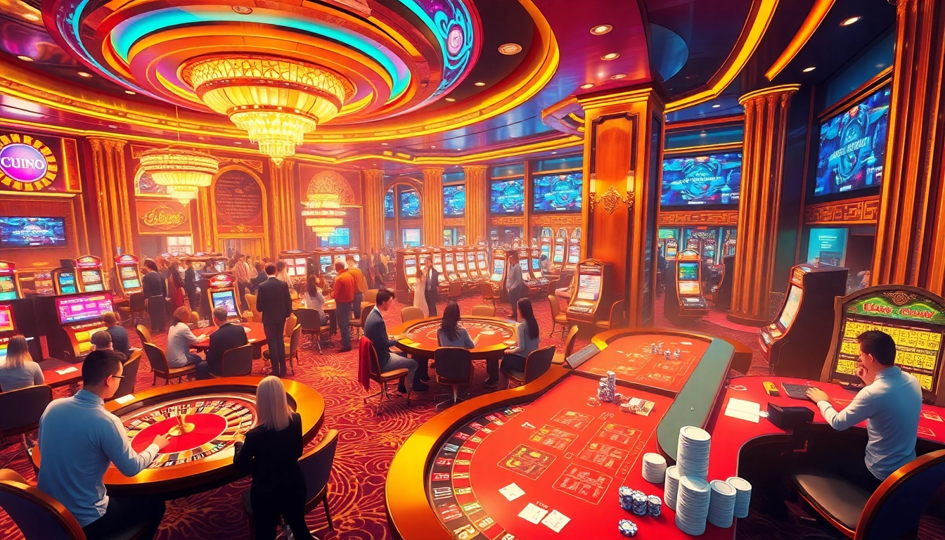 Experience the vibrant atmosphere of trang chủ hubet with lively casino games and elegant decor.