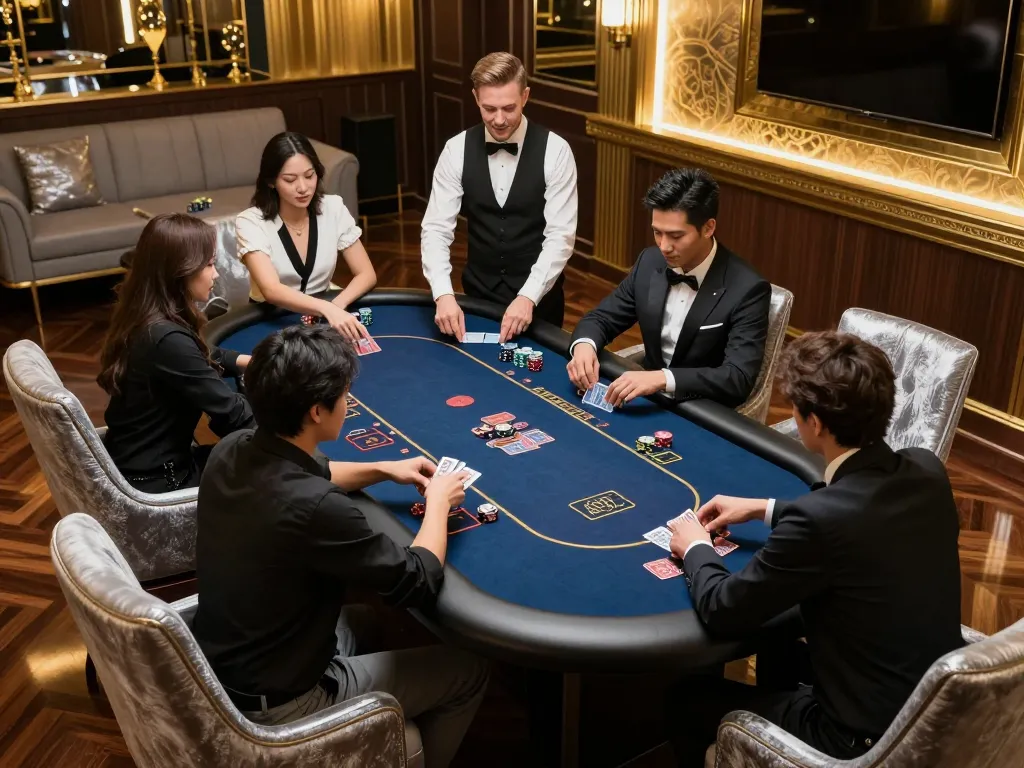 Players engage in a high-stakes poker game at the exclusive ALO8 VIP room, displaying intense strategy.
