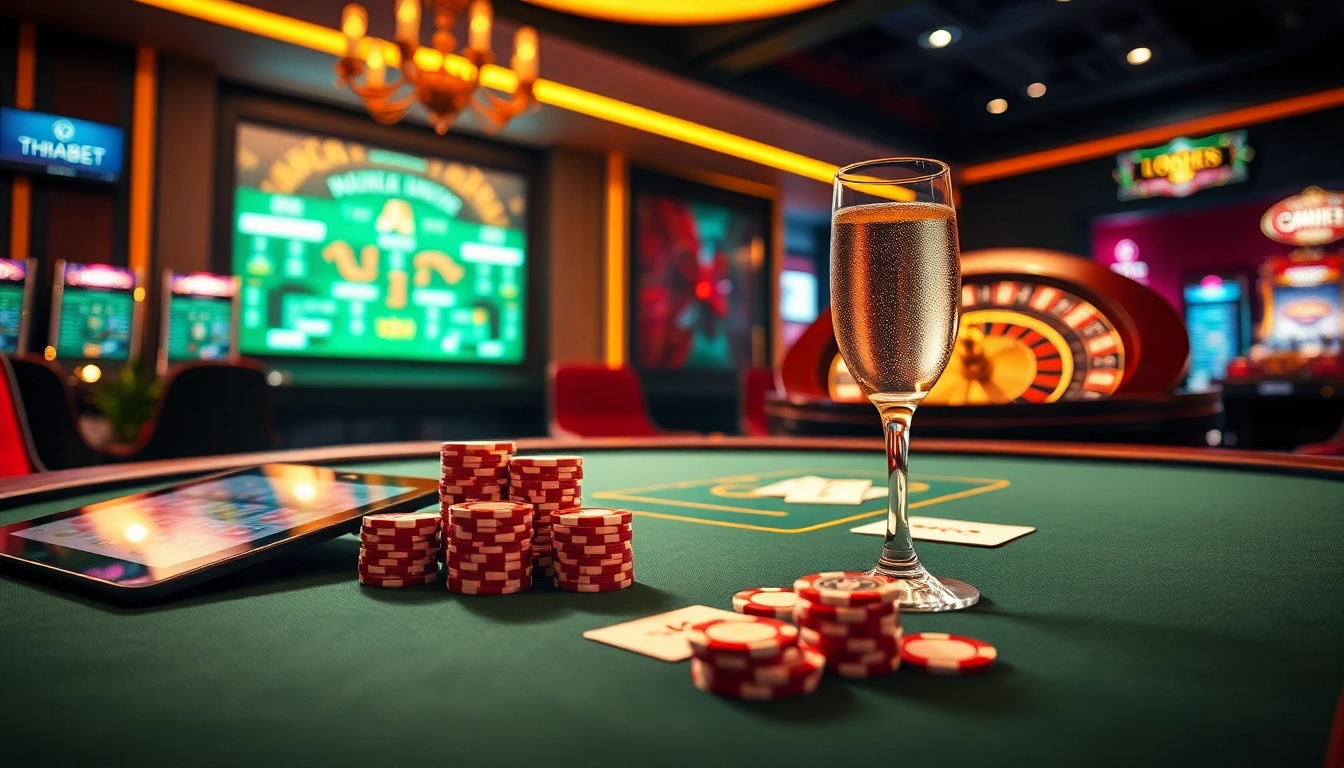 Experience high-stakes gaming at https://thabet1.net/ with luxurious casino visuals of poker and roulette.